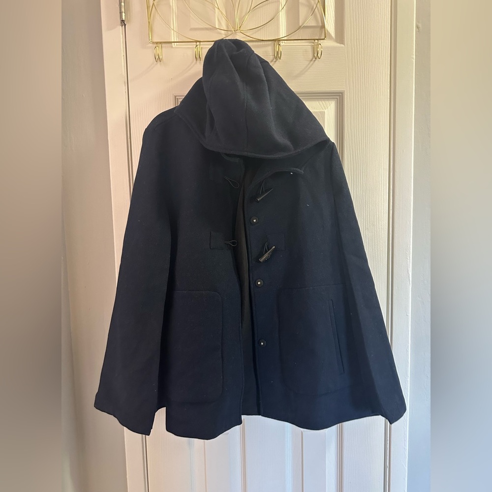 Zara Trafaluc Outwear Cape with hood in navy blue